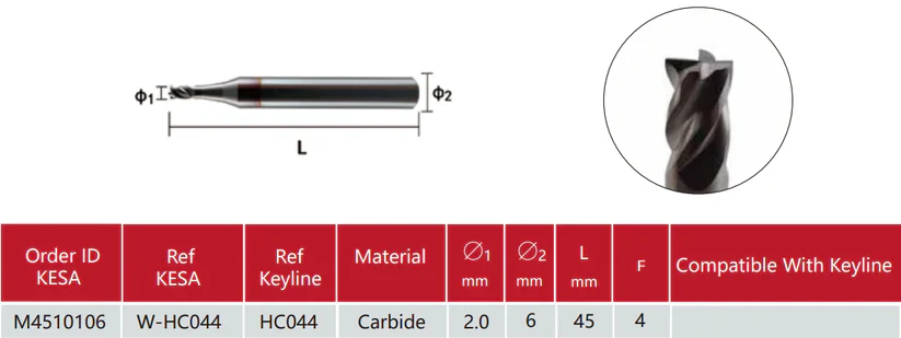 2.0mm Carbide Cutter For Keyline 303/304/319 (HC044) - Image 2