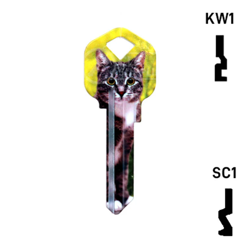 Happy Keys- Silver Tabby Key (Choose Keyway) - Image 2