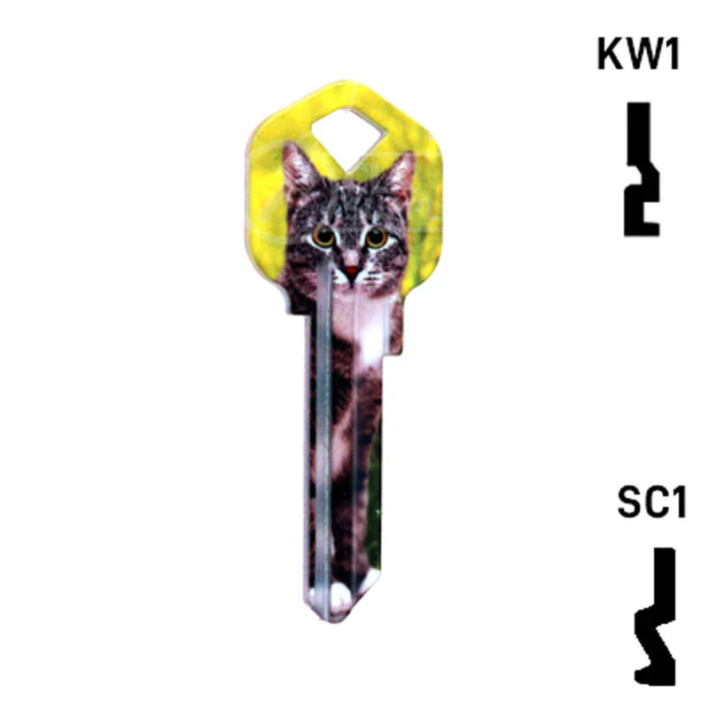 Happy Keys- Silver Tabby Key (Choose Keyway) - Image 3