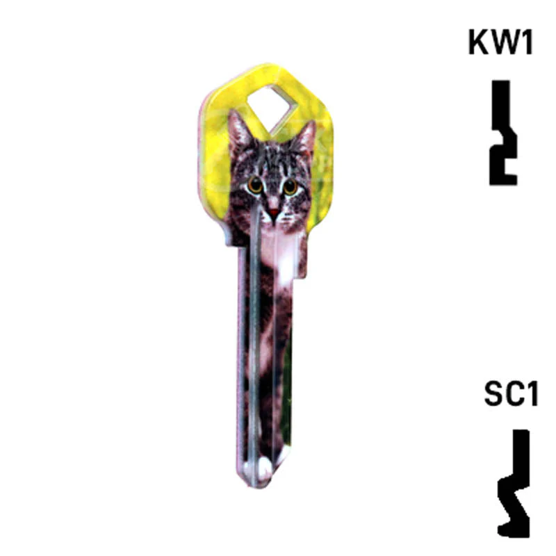Happy Keys- Silver Tabby Key (Choose Keyway) - Image 4
